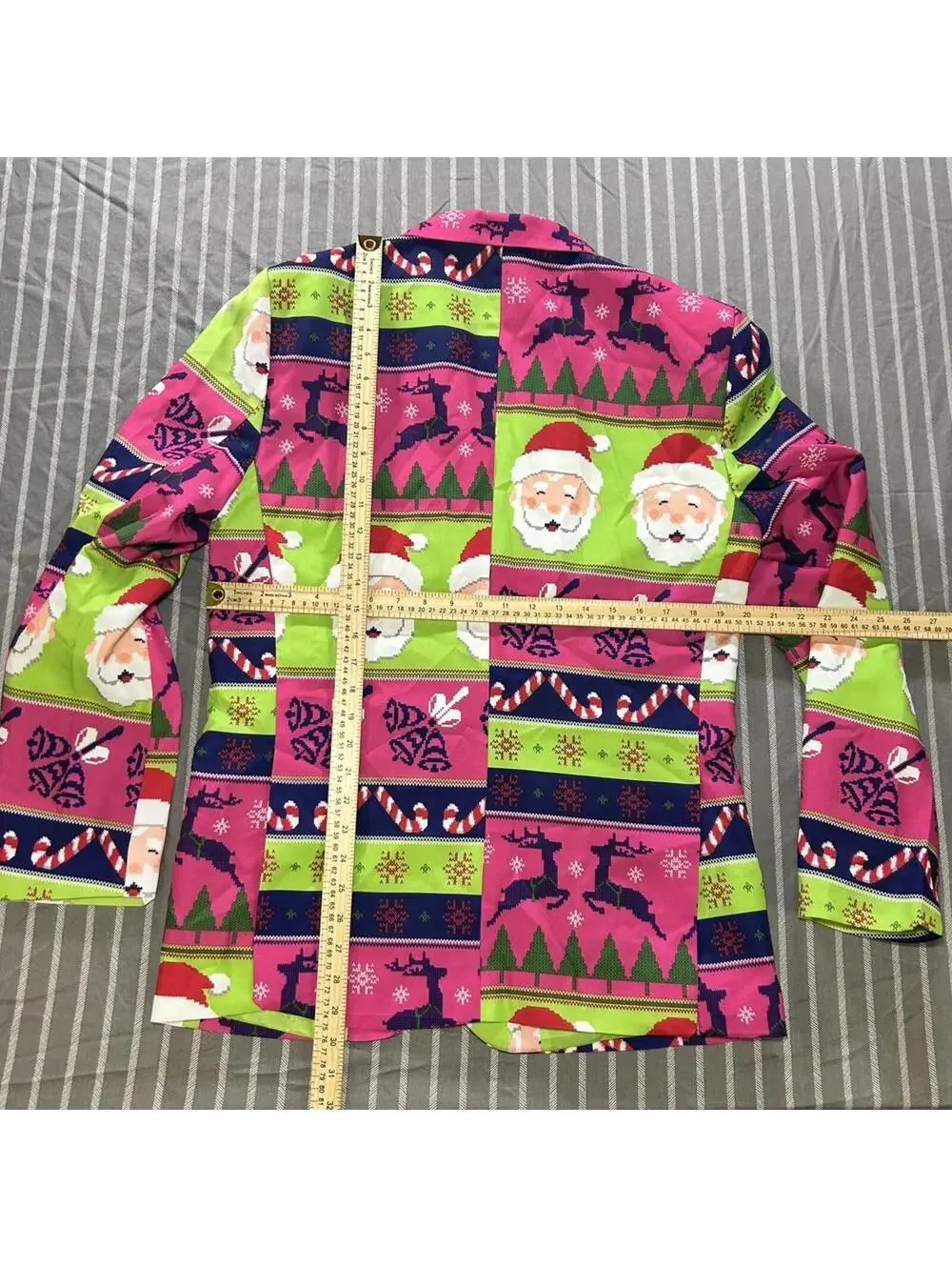 Men's Suit Blazer Ugly Christmas Sweater Tie Pink Green Santa Reindeer small